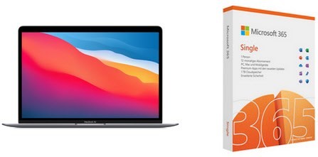 MacBook Air 13" M1, 2020 (MGN63D/A) 33,78 cm (13,3") space grau inkl. M365 Single space grau, 8 GB RAM, 256 GB SSD, Apple M1, MacOS Betriebssystem