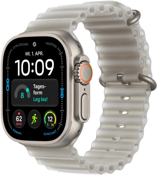 Apple Watch Ultra 4 (49mm) GPS+5G Smartwatch Titan mit Ocean Armband halbtransparent grau