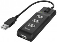 USB-A-Hub 4 Ports mit Schalter USB 2.0, 480 Mbit/s schwarz