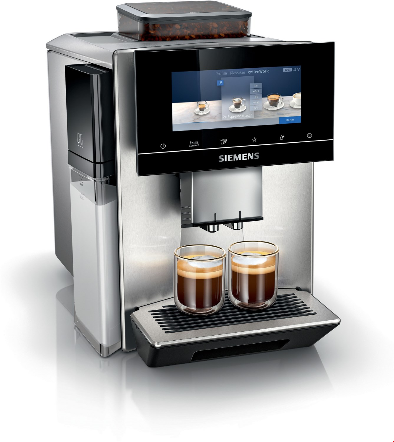 TQ905DZ3 Kaffee-Vollautomat, Milchbehälter, Latte Macchiato/Cappuccino, Keramik-Mahlwerk, 19 bar, 2,3 l, edelstahl, Apps ladbar
