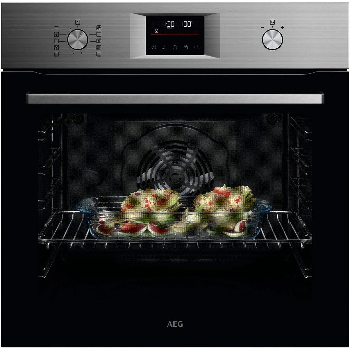 OU5PB41FSM Einbaubackofen edelstahl, 72 l, Pizza-Stufe, schnelles Vorheizen, Heißluftgrill, pyrolytische Selbstreinigung, 59,6 cm breit, A++