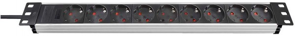 Steckdosenleiste 9-fach Alu-Line 19" silber/schwarz