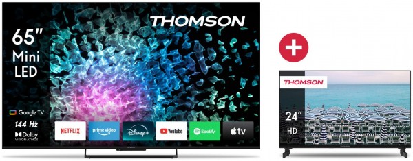 65MG7C15 164 cm (65") Mini LED-TV + Dein Geschenk: 24HD2S13 60 cm (24") LCD-TV, 4K Ultra HD, Smart-TV, HDR-Wiedergabe, 144 Hz, DVB-T2/DVB-C/DVB-S2
