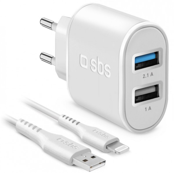 Wand-Ladegerät (10W) 2x USB (1A und 2,1A) weiß