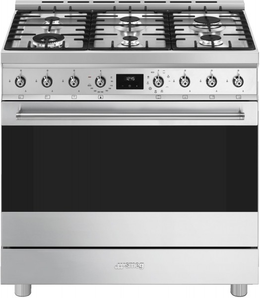 C9GMXD2 Gas-Kombi-Standherd edelstahl, 115 l, 90 cm breit, A, Classici, 6 Gaskochstellen