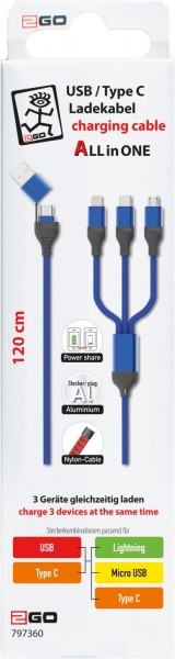 USB/C>C/Micro/Lightning AiO (1,2m) blau