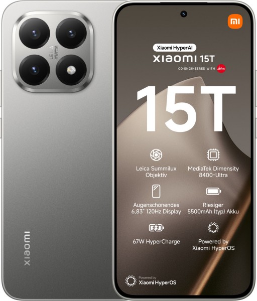 15T (12GB+256GB) Smartphone grau, 50 MP Kamera, 6,83 Zoll Display, 57,73 Std. Akku, 5G