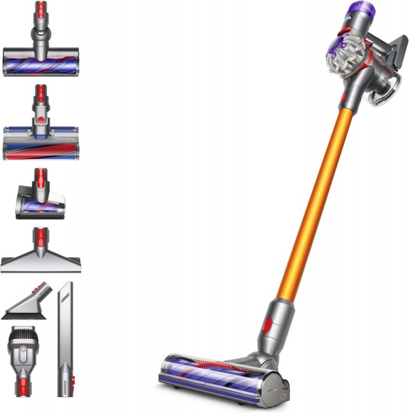 V8 Absolute Akku-Stielstaubsauger silber/gelb, 115 W, 40 min Laufzeit, 0,54 l Staubvolumen, Elektro-Bodenbürste