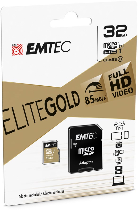 EMTEC microSDHC UHS I EliteGold (32GB) Speicherkarte mit Adapter