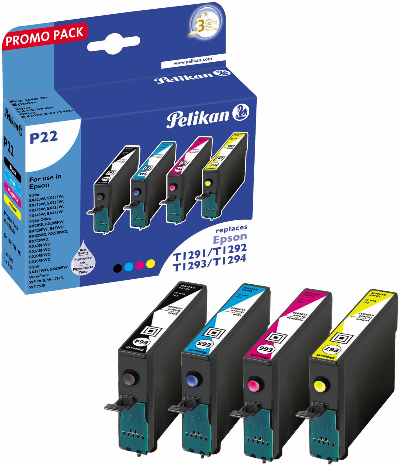 P22 Tinten-Multipack ersetzt Epson T12954010 4-farbig