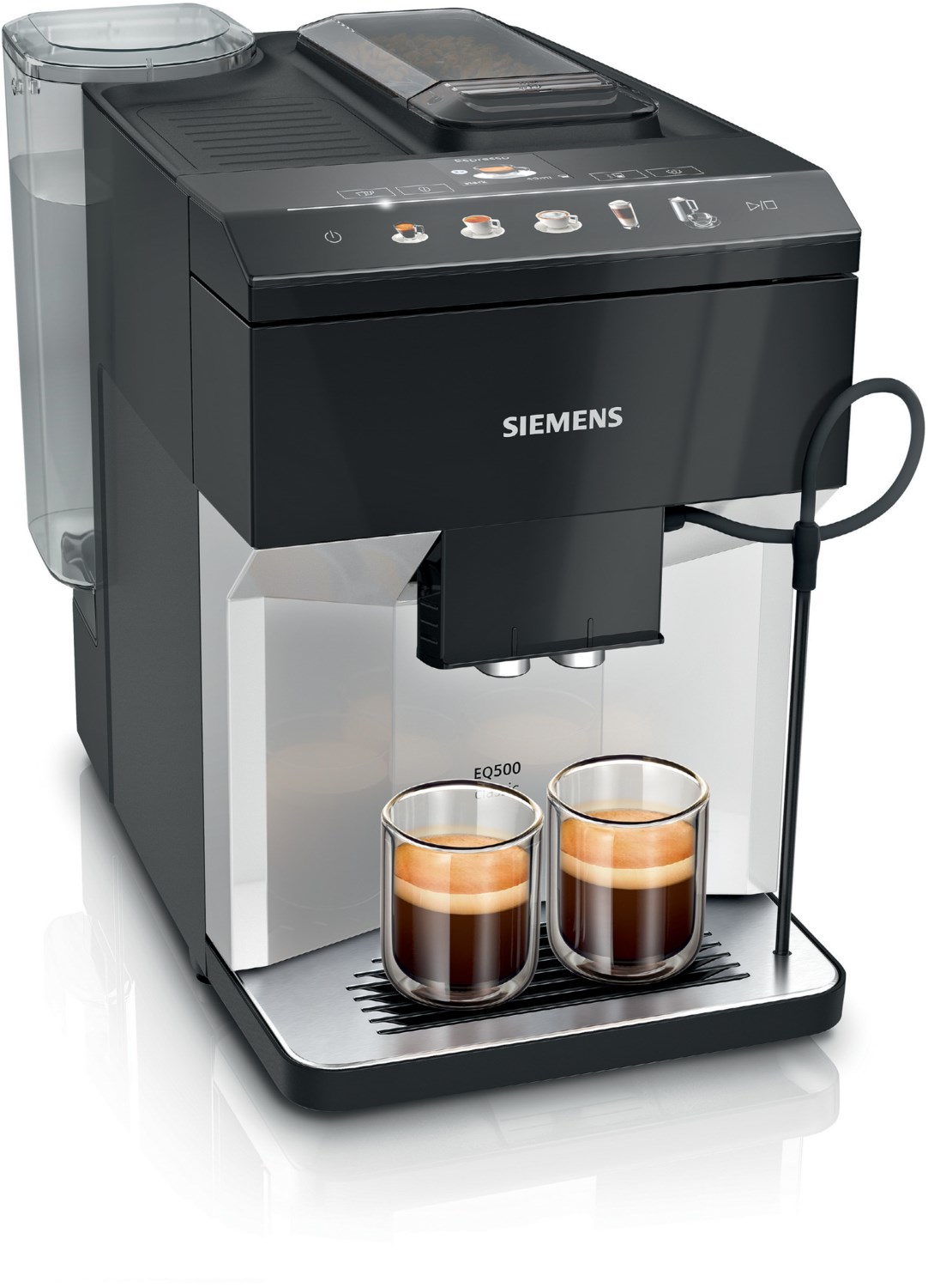 TP511D01 EQ500 classic Kaffee-Vollautomat silber/schwarz, Latte Macchiato/Cappuccino, Keramik-Mahlwerk, 15 bar, 1,9 l