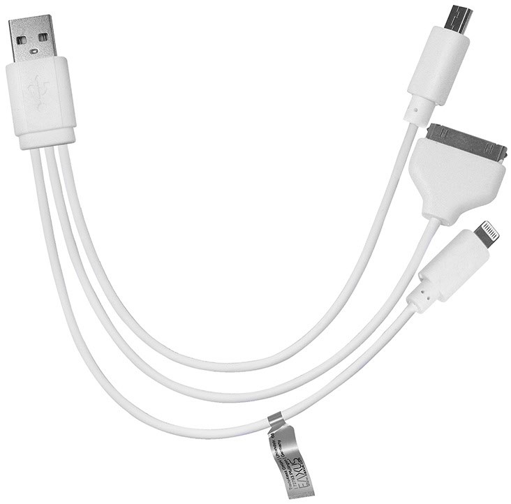 EAXUS 3-in-1 USB Ladekabel (0,13m) USB > Micro, 8-pol, 30-pol weiß 