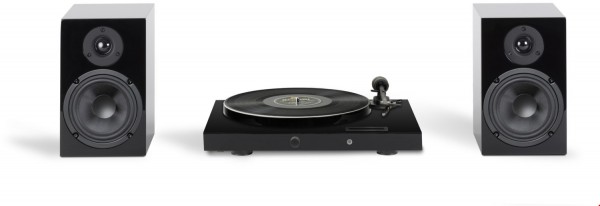 Juke Box E1 + Speaker Box 5 E Hifi-System (inkl. Ortofon OM5e Tonabenehmer) hochglanz pianoschwarz