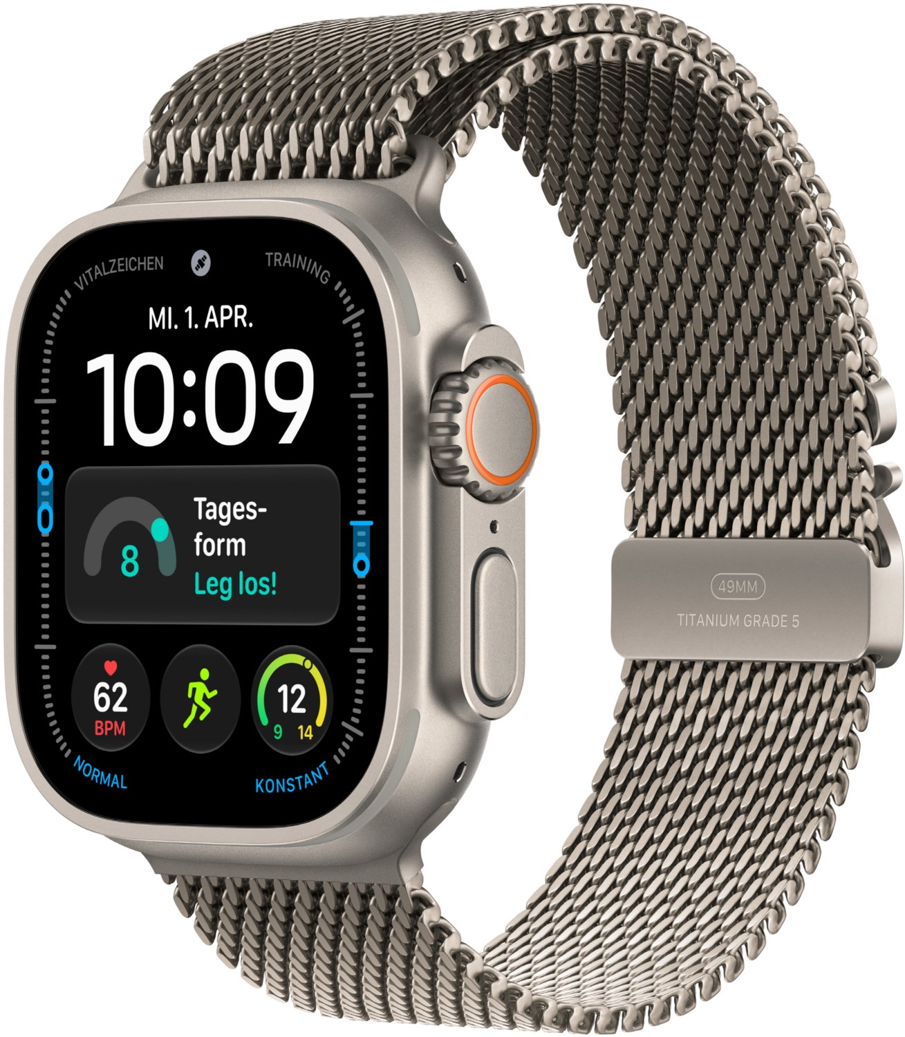 Apple Watch Ultra 4 (49mm) GPS+5G Smartwatch Titan mit Milanaise Armband (L) natur/natur
