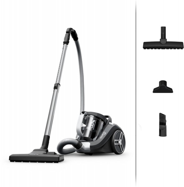 RO4B36 Compact Power XXL Beutelloser Bodenstaubsauger dunkelgrau, 8,8 m Reichweite, Parkett-Bürste
