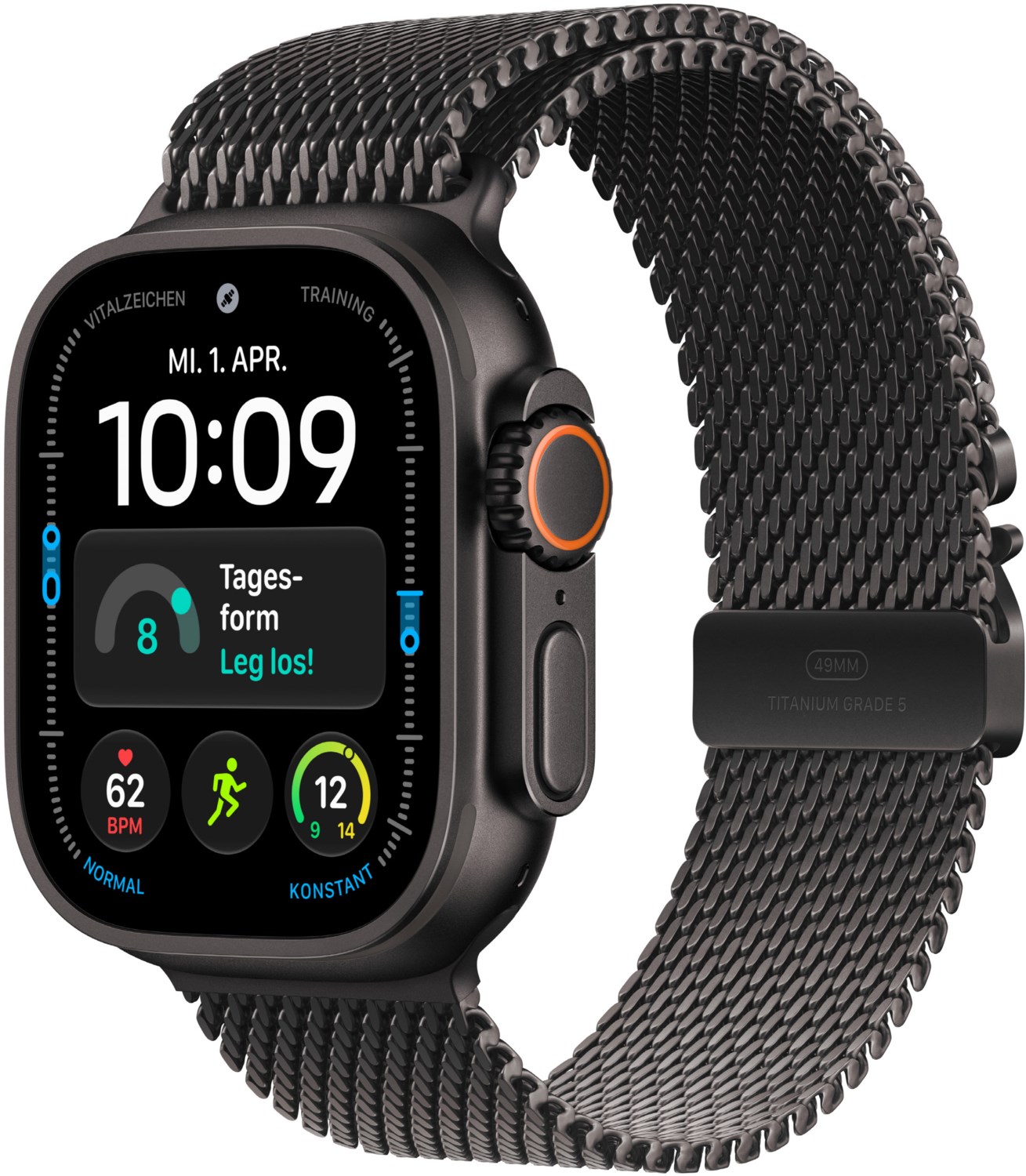 Apple Watch Ultra 4 (49mm) GPS+5G Smartwatch Titan mit Milanaise Armband (S) schwarz/schwarz