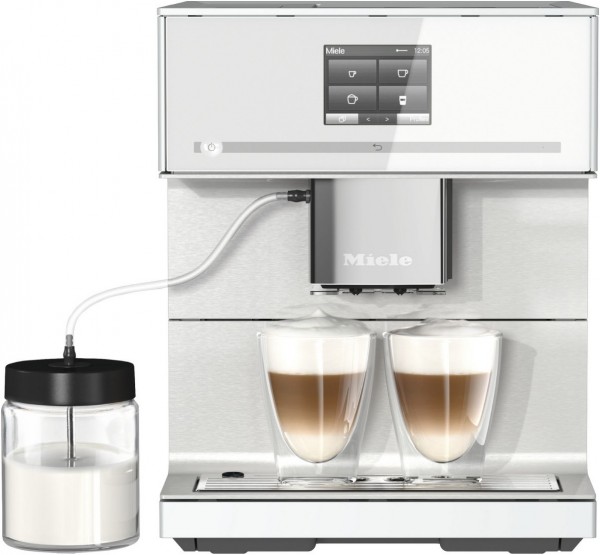 CM 7350 Kaffee-Vollautomat brillantweiß, Milchbehälter, Latte Macchiato/Cappuccino/Milchkaffee, Stahl-Kegel-Mahlwerk, 2,2 l, Apps ladbar