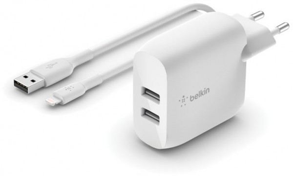 Dual USB Ladegerät (24W) mit Lightning > USB Kabel weiß