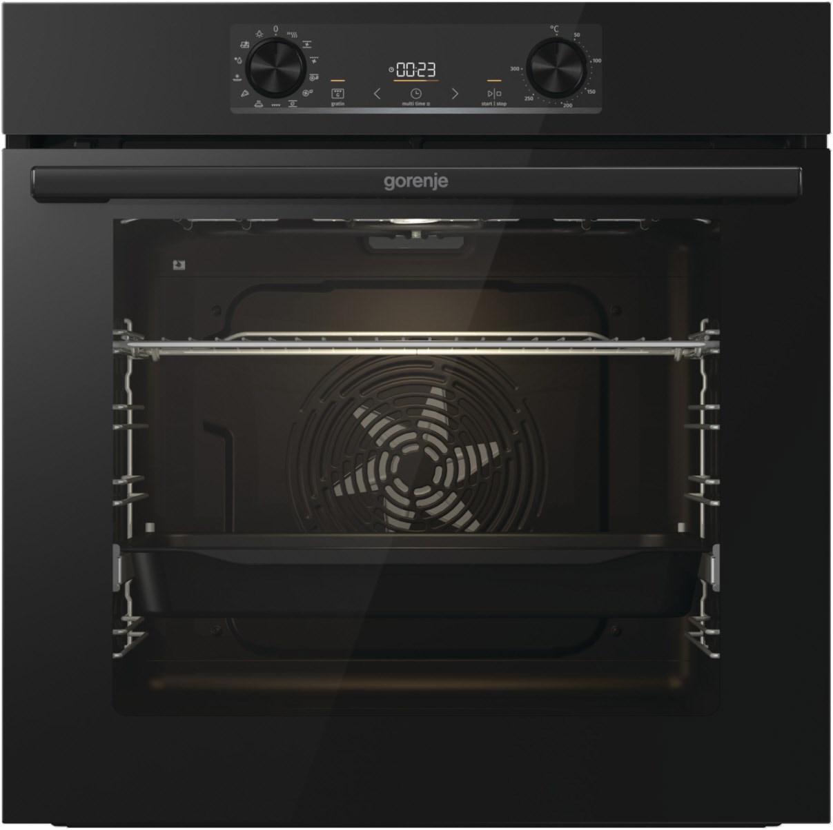 BOP6373E28EBG Einbaubackofen schwarz, 77 l, Pizza-Stufe, schnelles Vorheizen, pyrolytische Selbstreinigung, 59,5 cm breit, A+