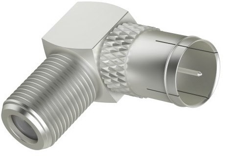 SAT-Adapter Quick-F-Stecker>F-Kupplung 90° silber