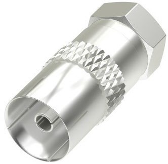 F-Stecker>Koax-Kupplung silber