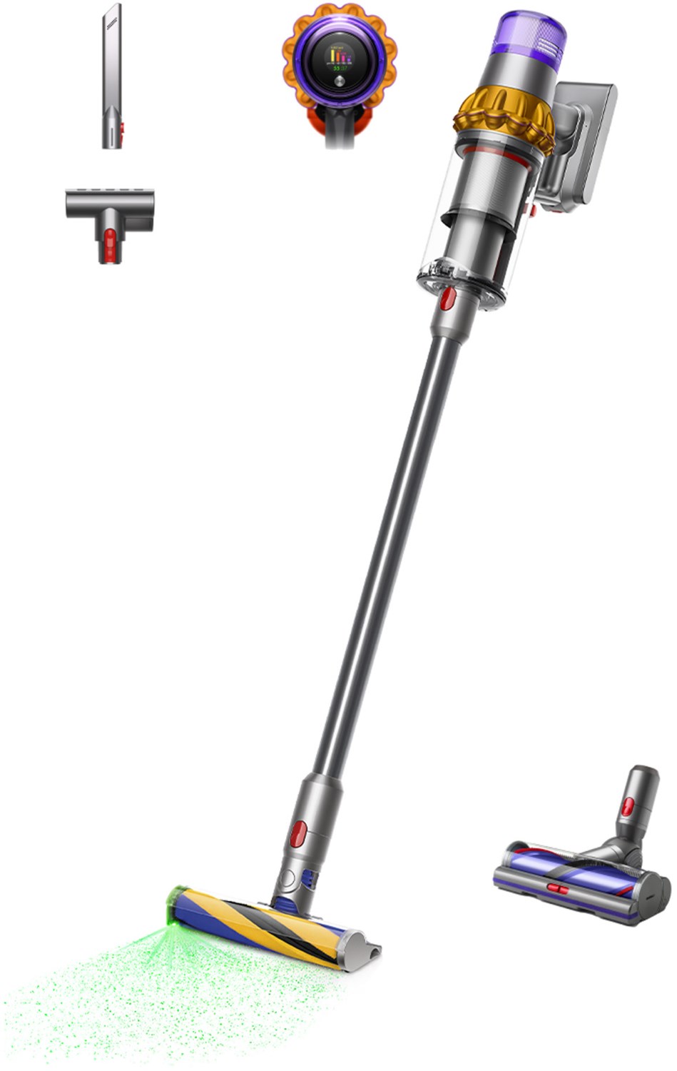 V12 Detect Slim Absolute Stielsauger + Extra Akku Nickel Satin Gelb/ Glanz Nickel, 150 W, 60 min Laufzeit, 0,35 l Staubvolumen, Display