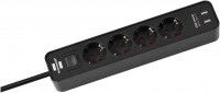 Steckdosenleiste 4-fach (1,5m) mit Schalter & USB schwarz
