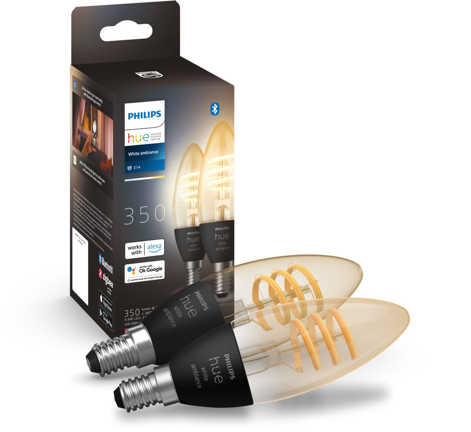 Philips Hue Filamentlampe White Ambiance Kerzenlampe E14 Doppelpack