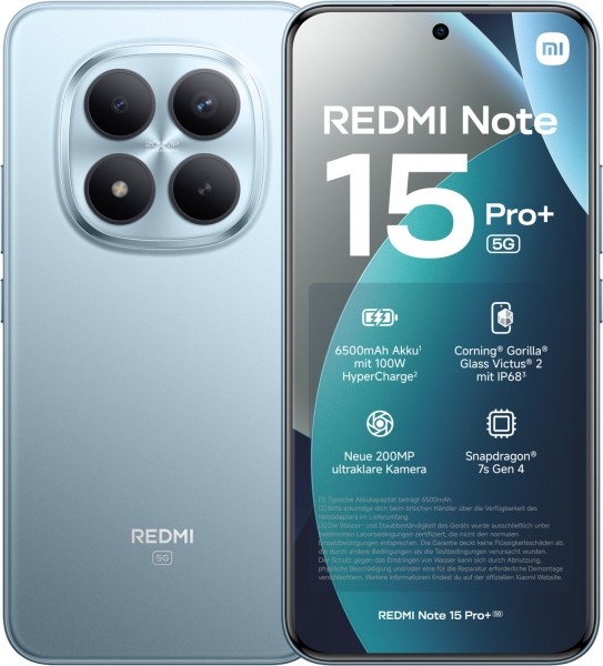 Redmi Note 15 Pro+ 5G (8GB+256GB) Smartphone glacier blue, 200 MP Kamera, 6,83 Zoll Display, 60,78 Std. Akku