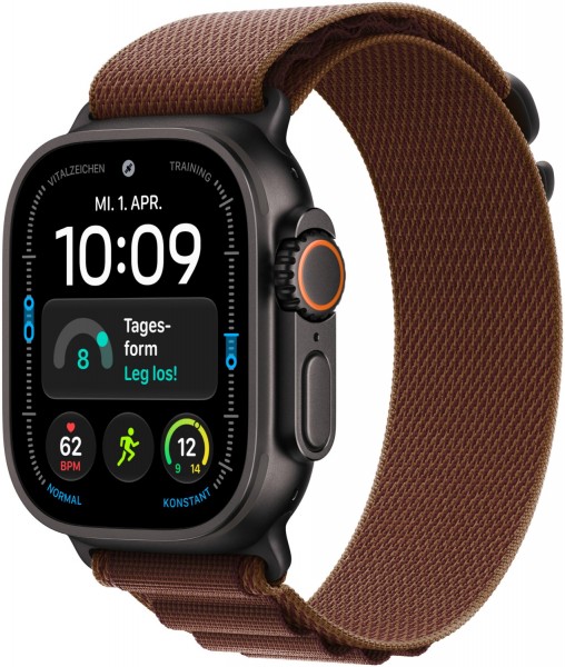 Apple Watch Ultra 4 (49mm) GPS+5G Smartwatch Titan mit Alpine Loop Armband (S) schwarz/burgunder
