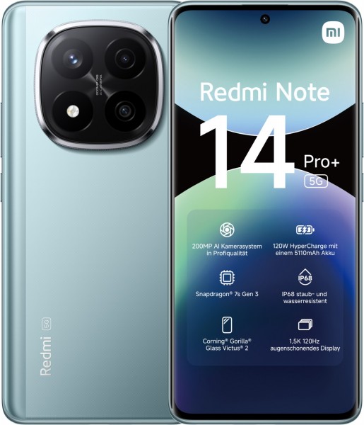 Redmi Note 14 Pro+ 5G (8GB+256GB) Smartphone frost blue, 200 MP Kamera, 6,67 Zoll Display, Android