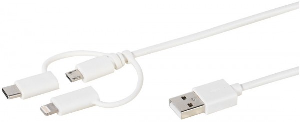 3in1 Micro USB Kabel (1m) mit Lightning und USB Type-C weiß