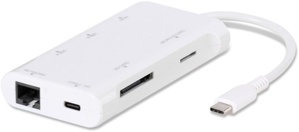 USB-C Adapter 2x USB-A, USB-C, HDMI, RJ45, SD weiß