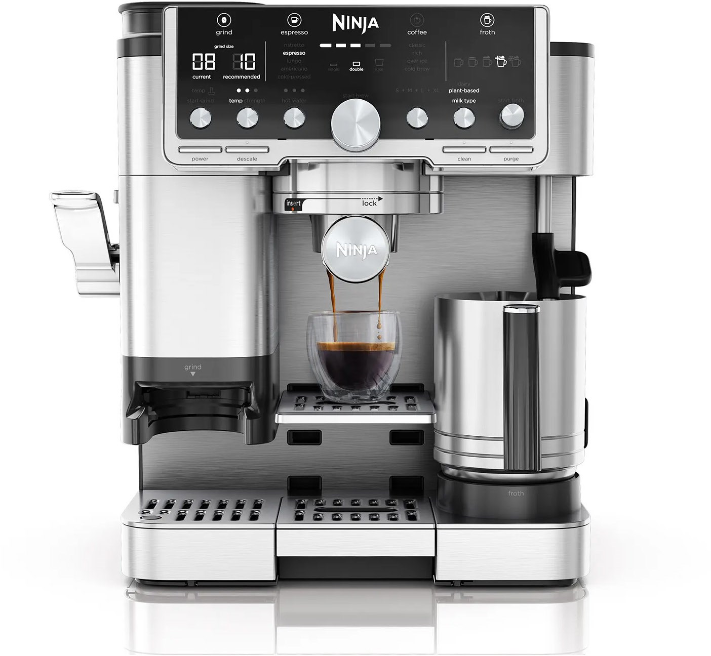 ES701EU Siebträgermaschine schwarz/edelstahl, Milchbehälter, 14 bar, 2 l