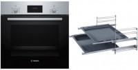 HBF133GR0 Einbaubackofen bestehend aus HBF133BR0 + HEZ438201 edelstahl, 66 l, schnelles Vorheizen, Rückwand katalytisch beschichtet, 59,4 cm breit, A