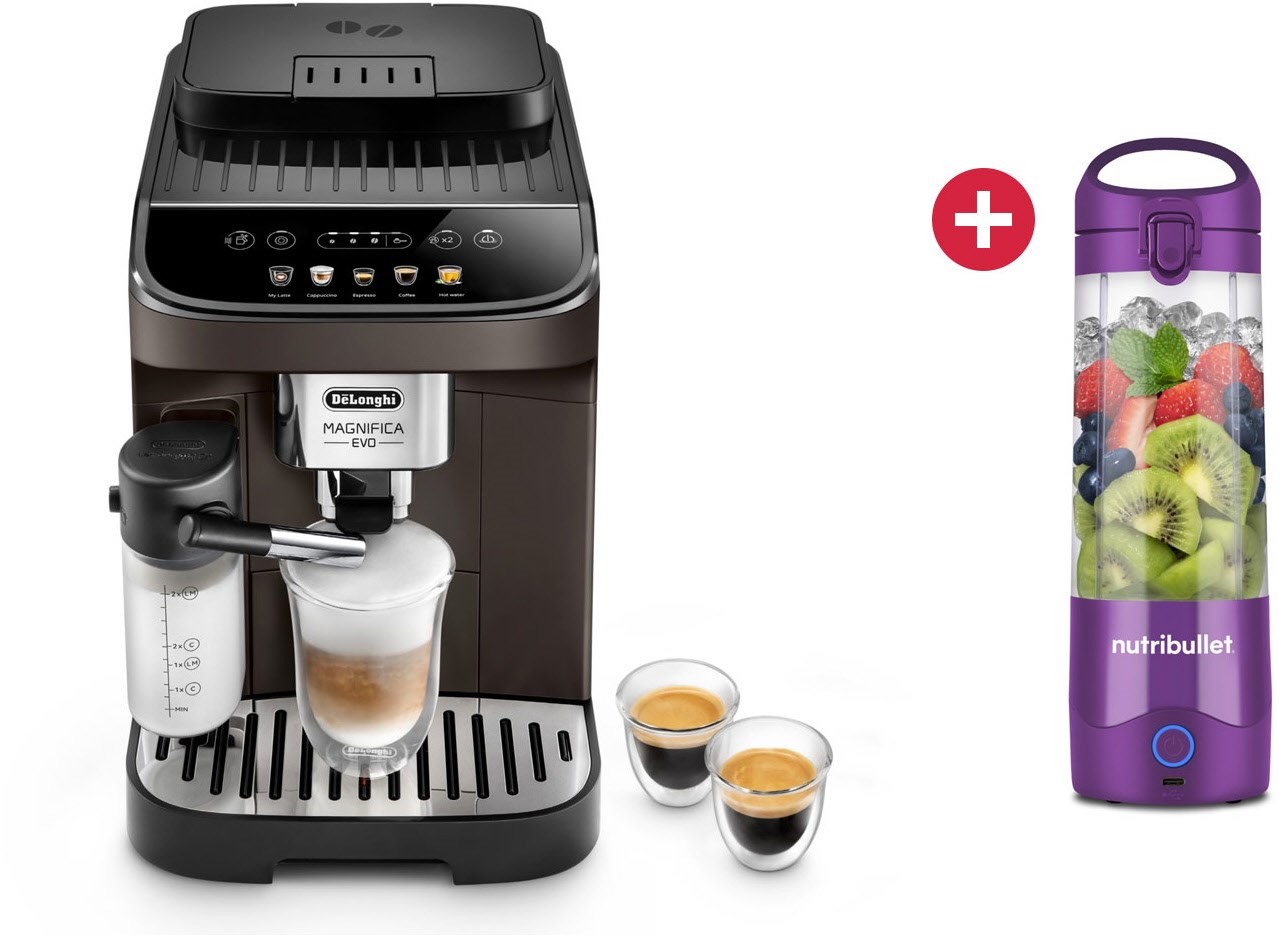 Magnifica Evo ECAM 293.61.BW Kaffee-Vollautomat + Dein Geschenk: nutribullet NBP003PU Smoothie Maker, Milchbehälter, Cappuccino, Stahl-Kegel-Mahlwerk