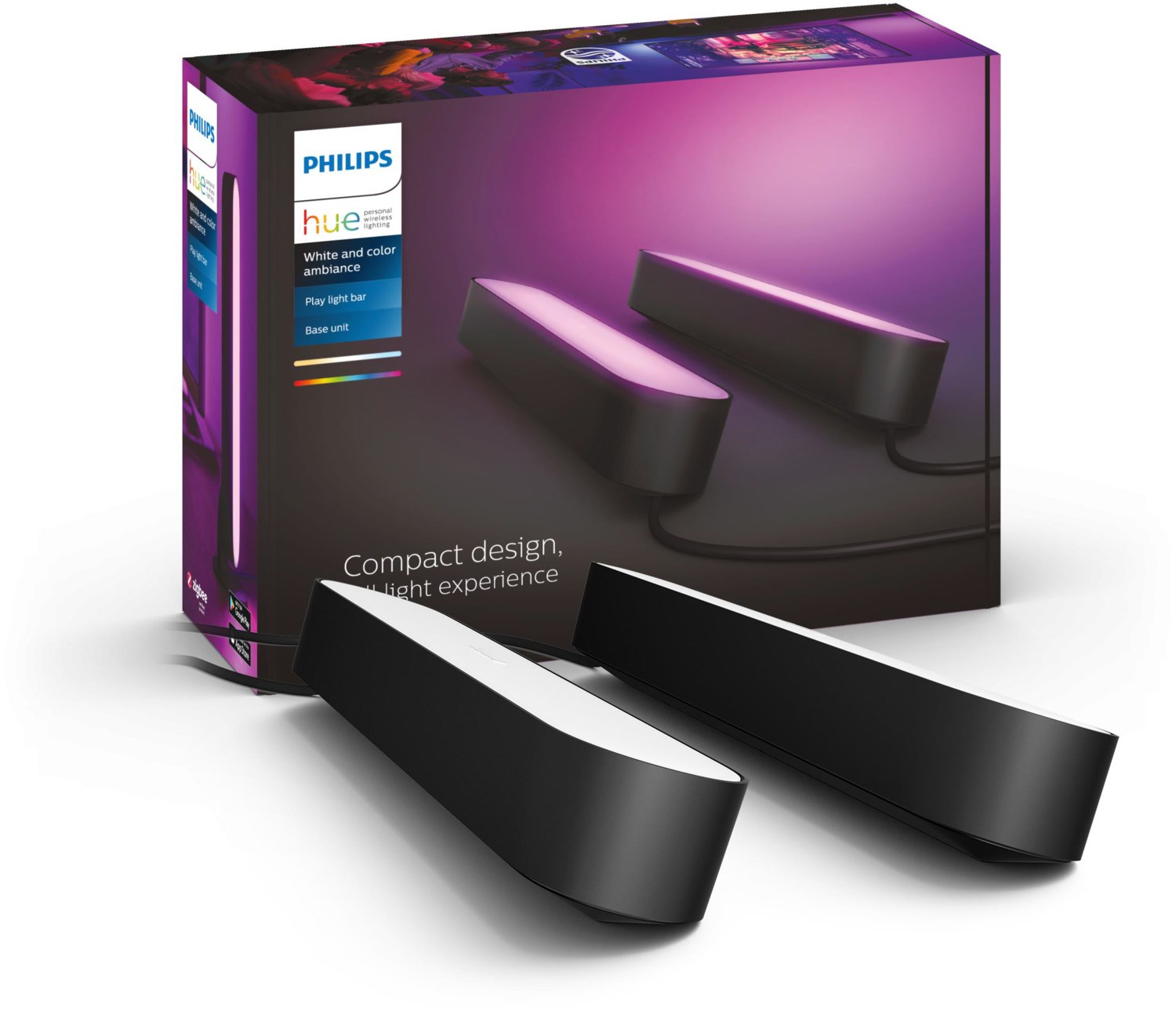 Philips Hue White & Col. Amb. Play Lightbar 500lm - 2er-Set + Philips Hue Bridge