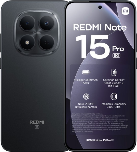Redmi Note 15 Pro 5G (8GB+256GB) Smartphone schwarz, 200 MP Kamera, 6,83 Zoll Display, 60,83 Std. Akku