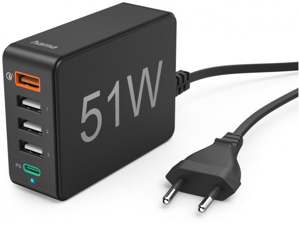 Ladestation 5-fach (51W) 1xQC3.0, 3xUSB-A, 1xUSB-C PD schwarz