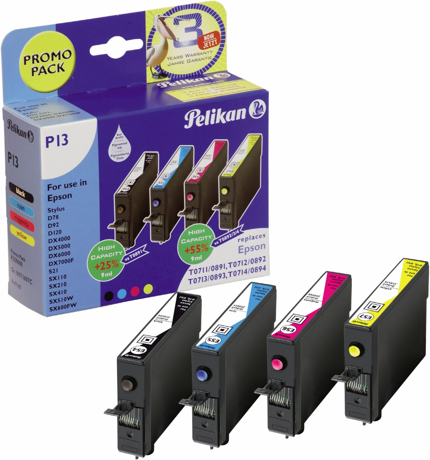 P13 Tinten-Multipack ersetzt Epson T07154010 4-farbig