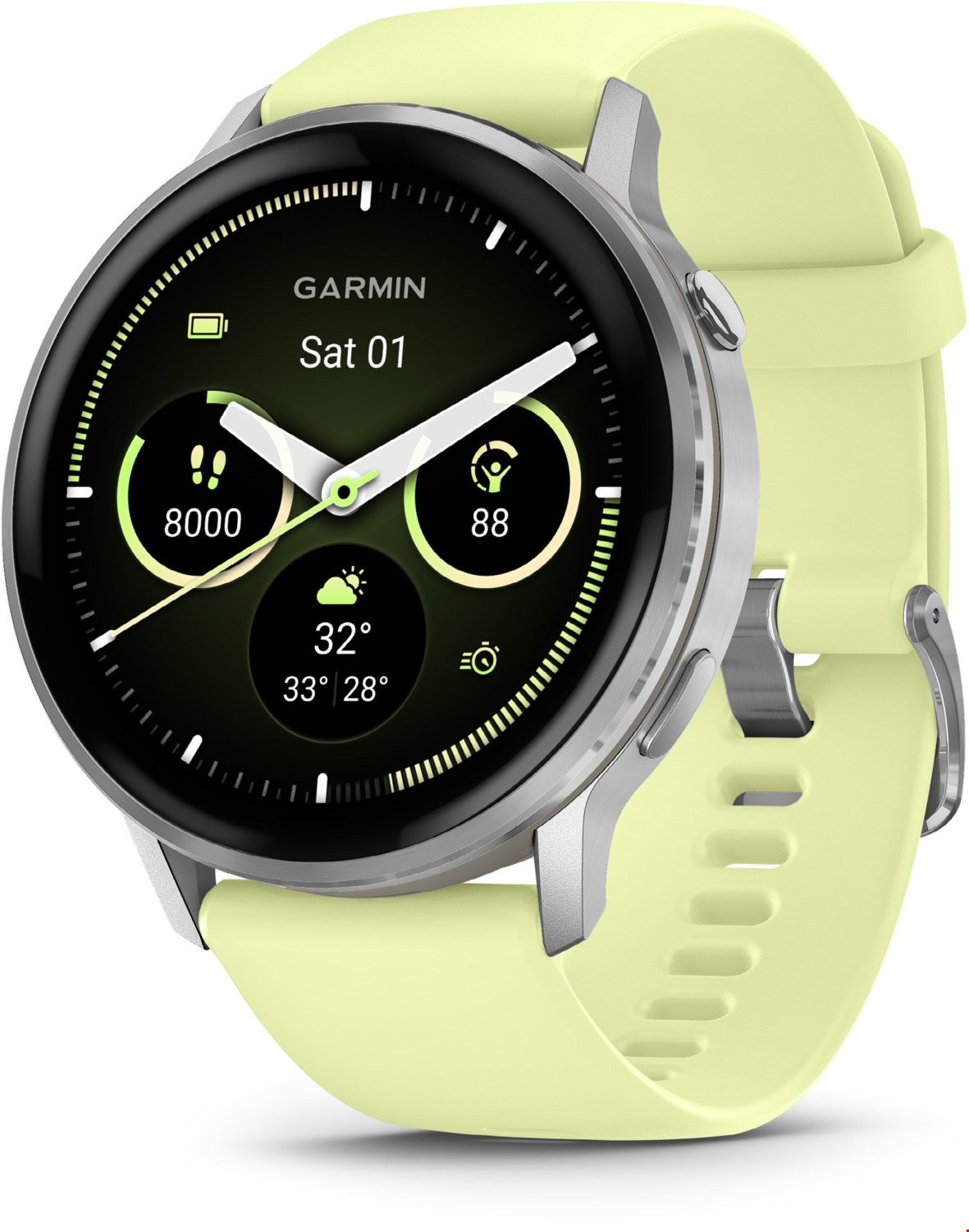 Image of Venu® 4 (45mm) Fitness-Smartwatch mit Silikon-Armband (22mm) grau/silber/zitrone