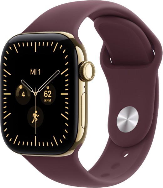Apple Watch Series 12 (42mm) GPS+5G Smartwatch Titan mit Sportarmband M/L brilliantgold/burgunder