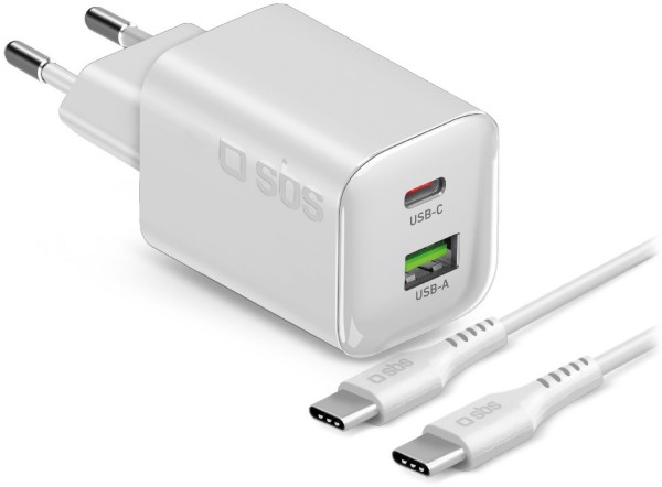 USB/USB-C GaN Wandladegerät (45W) mit USB Type-C Kabel (1,5m) weiß
