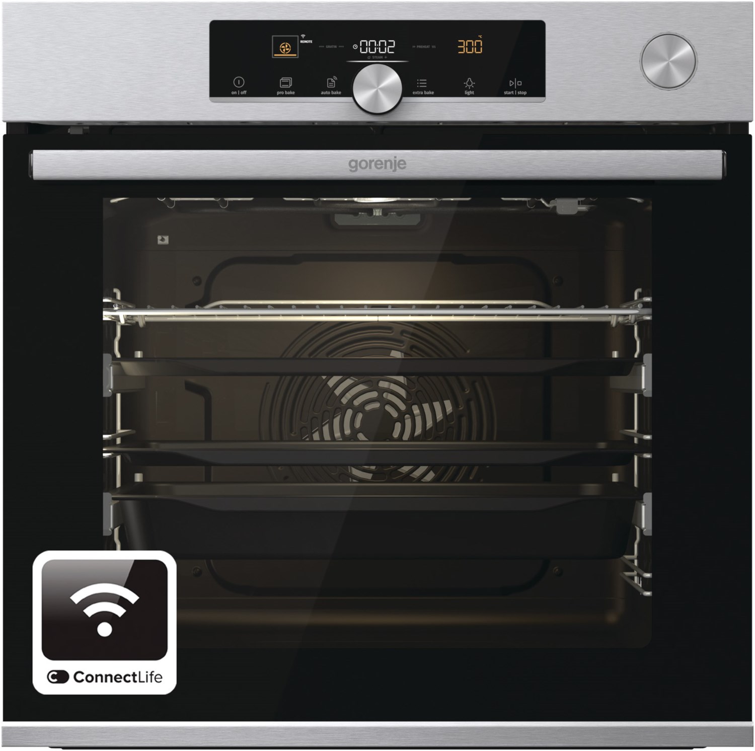 BPSA6747A08BGWI Einbaubackofen tiefschwarz, 77 l, Pizza-Stufe, schnelles Vorheizen, WLAN, pyrolytische Selbstreinigung, 59,5 cm breit, A+