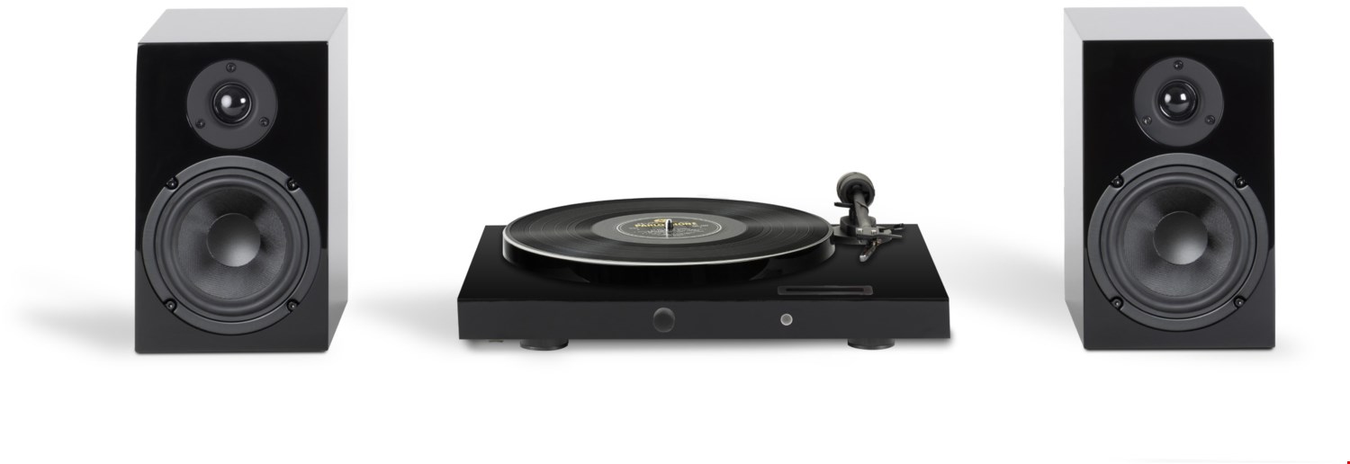 Juke Box E1 + Speaker Box 5 E Hifi-System (inkl. Ortofon OM5e Tonabenehmer) hochglanz pianoschwarz