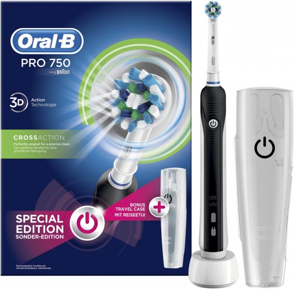 Oral-B PRO 750 CrossAction + Etui Elektrische Zahnbürste schwarz | EURONICS