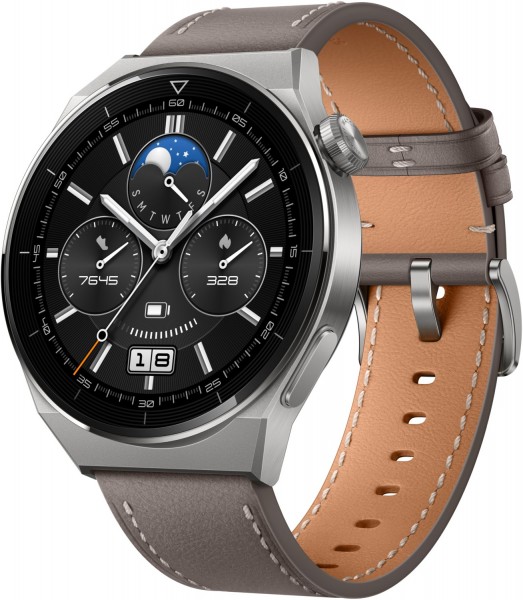 HUAWEI Watch GT3 Pro (46mm) Smartwatch Classic Lederarmband titan 