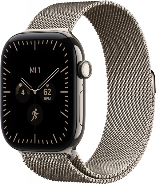 Apple Watch Series 12 (46mm) GPS+5G Smartwatch Titan mit Milanaise Armband M/L natur/natur