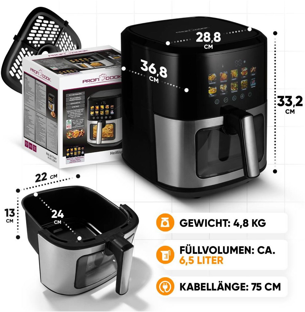 PC-FR 1200 H Heißluft-Fritteuse edelstahl-schwarz
