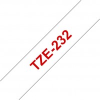 TZE-232 Schriftband lamin. (12mm) weiß/rot